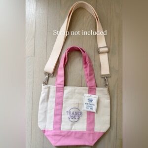 NEW Trader Joe's Canvas Mini Pastel Tote Bag Multicolor Foldable D-ring strap